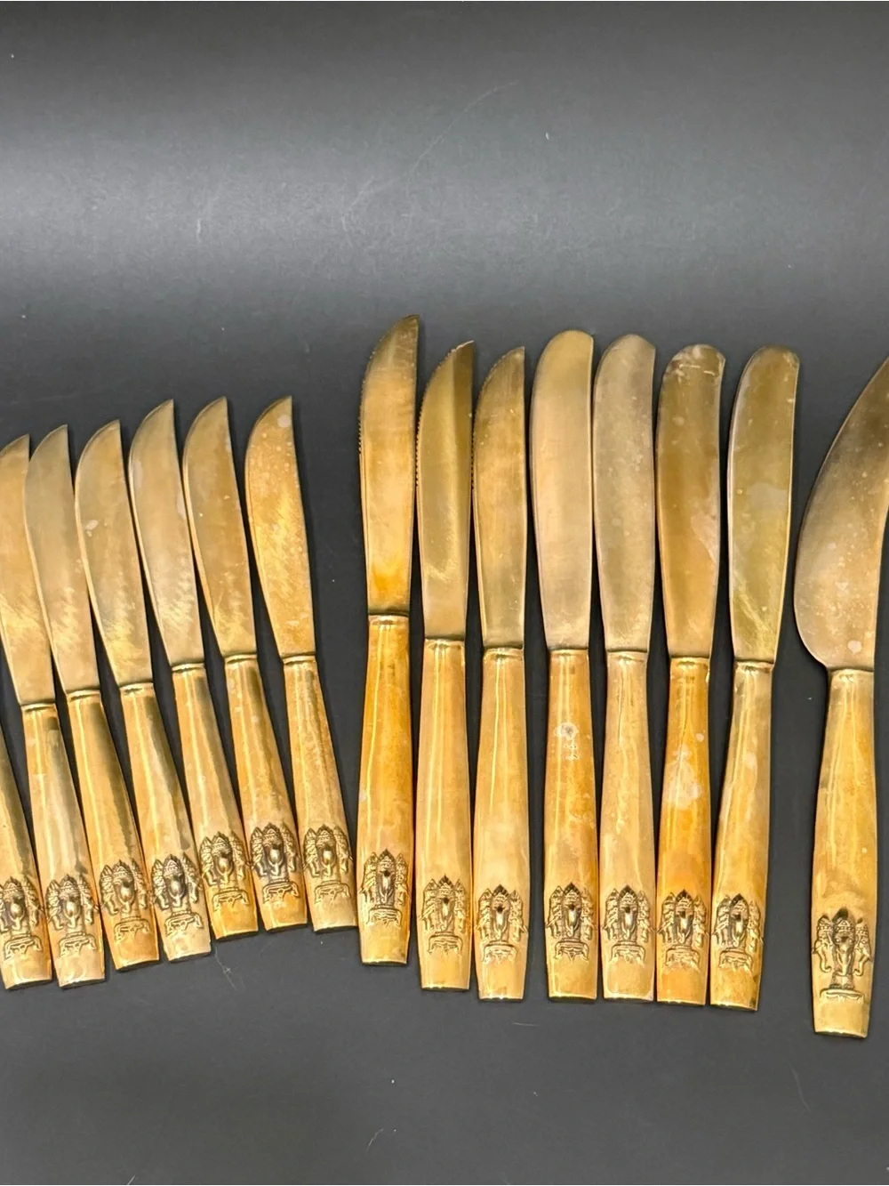 15pcs Vintage Siam Bronze Thai Bronze Elephant Buddha Handle Knives